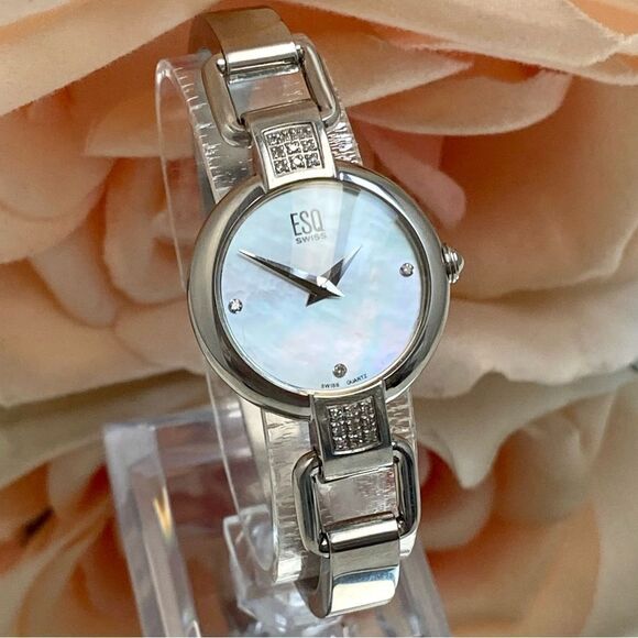 ESQ by Movado Diamond Accented Swiss Quartz Bangle Watch Mother of Pearl - Picture 2 of 14